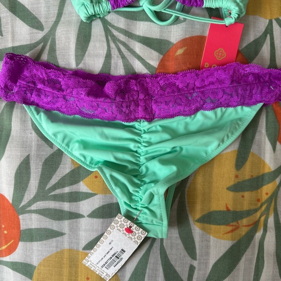 Mint Green and Purple Lace Bikini Set - Picture 2 of 5